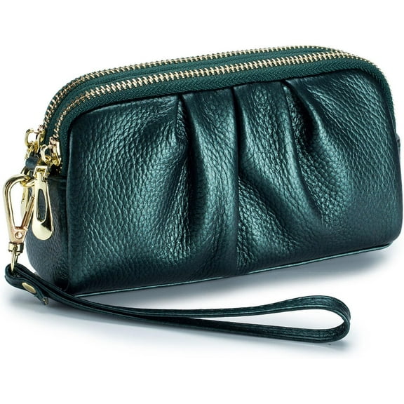 Wristlet Wallets for Women Genuine Leather Wristlet Purses Ladies Ruched Wristlet Clutch Wallet Purses