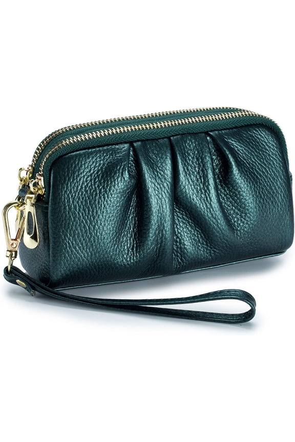 Wristlet Wallets for Women Genuine Leather Wristlet Purses Ladies Ruched Wristlet Clutch Wallet Purses