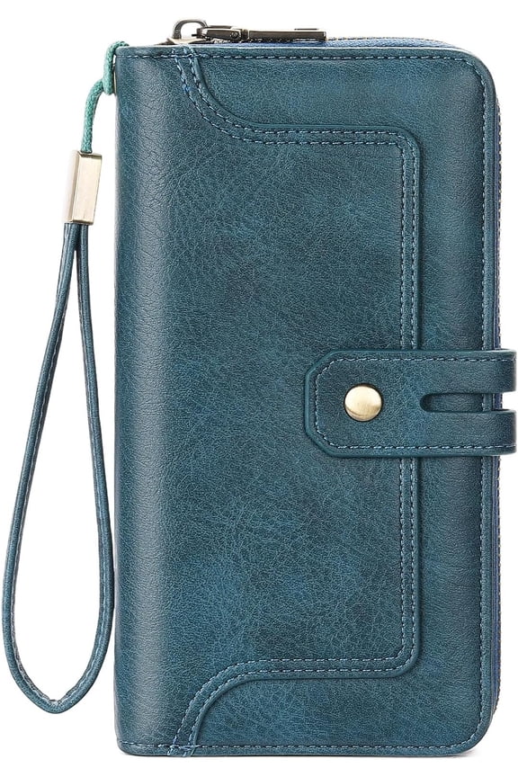 Wristlet Wallets for Women Large Capacity RFID Blocking Ladies Phone Clutch Card Holder Blue