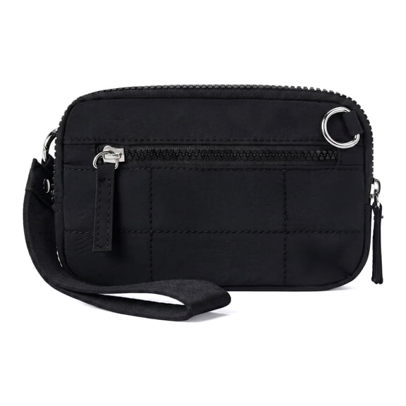 Wristlet Wallet for Women, RFID Blocking Quilted Nylon Phone Wallet, Card Holder Purse for Travel & Everyday Use - Black