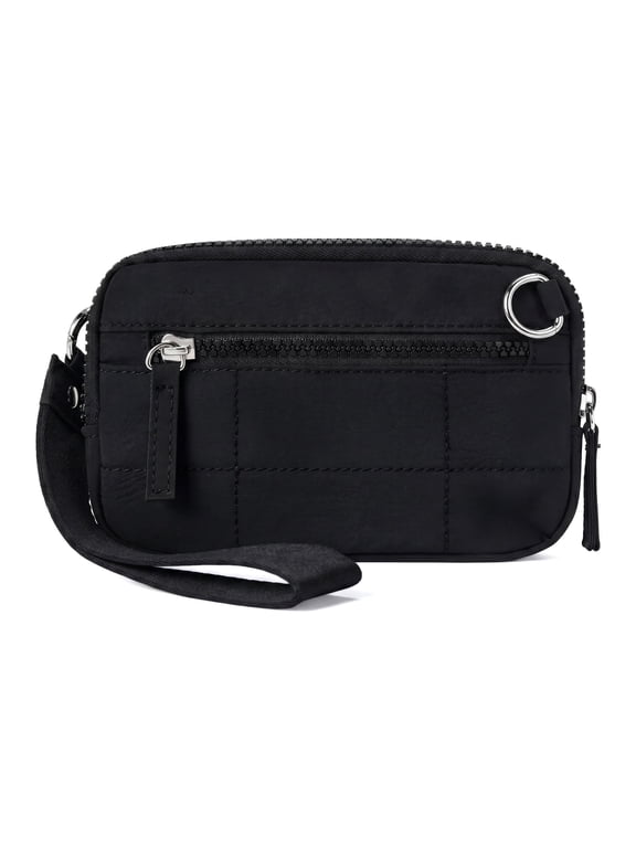 Wristlet Wallet for Women, RFID Blocking Quilted Nylon Phone Wallet, Card Holder Purse for Travel & Everyday Use - Black