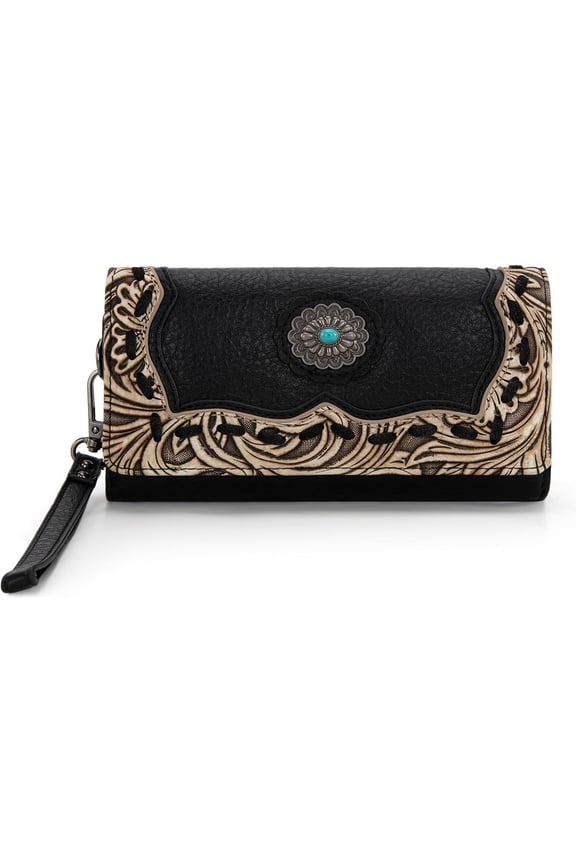 Wristlet Wallets for Women Western Wristlet Purse with Detachable Floral Tooled Concho Collection