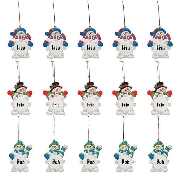 Write-A-Name Snowman Wearing Hat & Scarf Snowflake Resin Christmas Ornaments Bulk 48 Pc