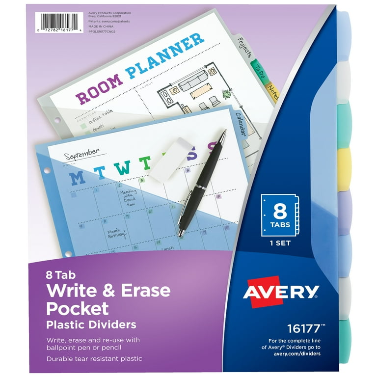 Write and Erase Durable Plastic Dividers with Straight Pocket, 8-Tab, 11.13 x 9.25, White, 1 Set Write and Erase Durable Plastic Dividers with Straight Pocket, 8-Tab, 11.13 x 9.25, White, 1 Set