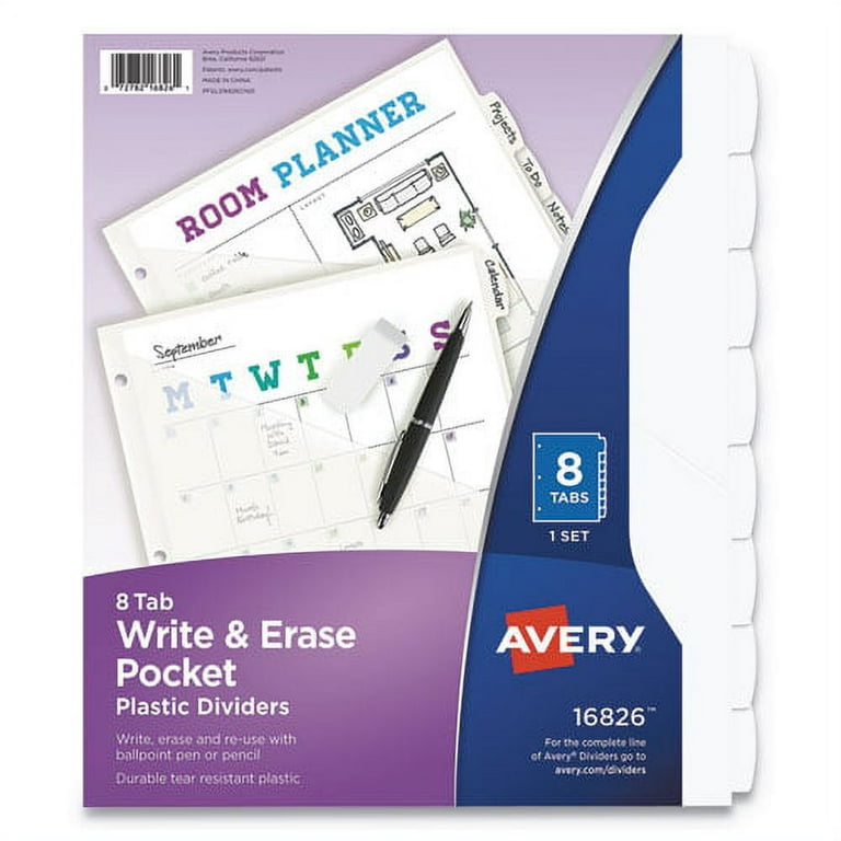 Write and Erase Durable Plastic Dividers with Straight Pocket, 8-Tab, 11.13 x 9.25, White, 1 Set Write and Erase Durable Plastic Dividers with Straight Pocket, 8-Tab, 11.13 x 9.25, White, 1 Set
