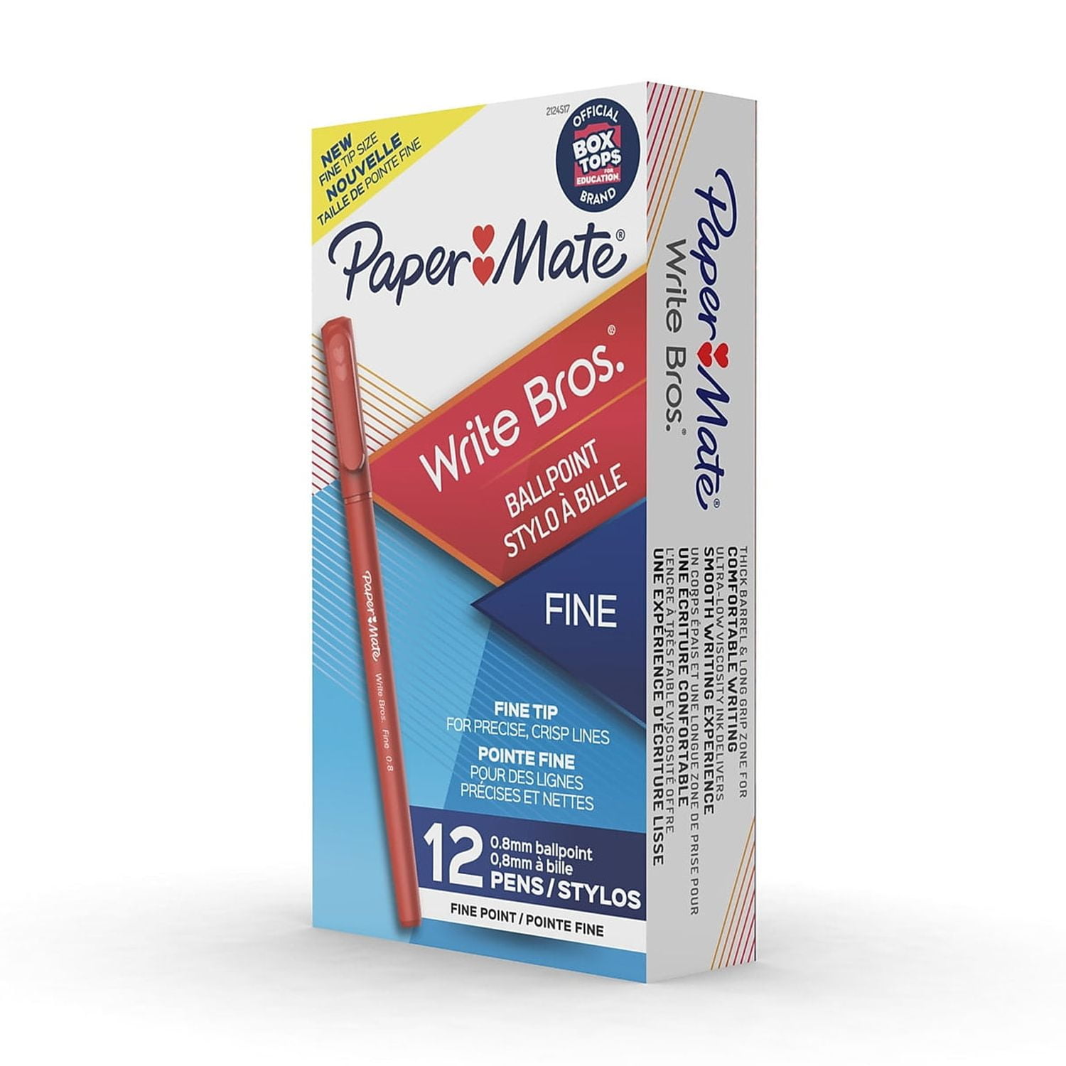 Write Bros. Ballpoint Pen Fine 0.8 mm, Red Ink/Barrel, Dozen
