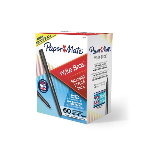 Paper Mate Ballpoint Pens, Write Bros. Black Ink Pens, Medium Point (1.0mm), 60 Count