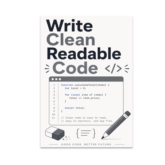 Write Clean Readable Code Wall Art - Coding Enthusiast - 13x19 Poster Print