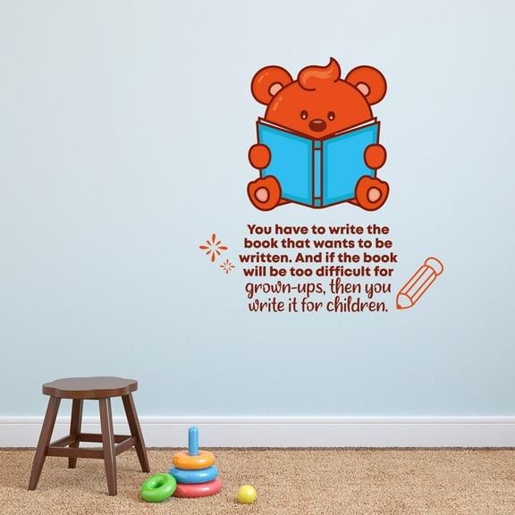 Write It Bear Animal Life Quote Cartoon Quotes Decors Wall Sticker Art Design Decal for Girls Boys Kids Room Bedroom Nursery Kindergarten Home Decor Stickers Wall Art Vinyl Decoration (10x8 inch)