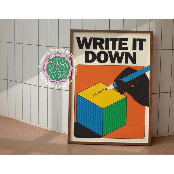 Write It Down Trendy Colorful Office Decor Retro, Unframed Paper Print Size 8x12