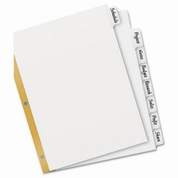 Write-On Index Dividers- Erasable Laminated White Tabs- White- Set of 8
