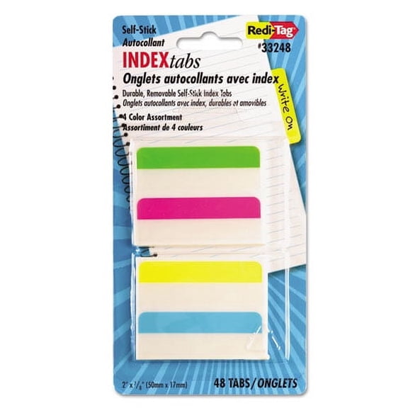 Write-On Index Tabs, 1/5-Cut, Assorted Colors, 2" Wide, 48/Pack | Bundle of 10 Packs