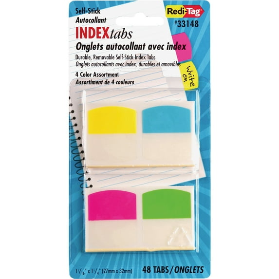 Write-On Index Tabs, 1/5-Cut Tabs, Assorted Colors, 1.06" Wide, 48/pack | Bundle of 5 Packs
