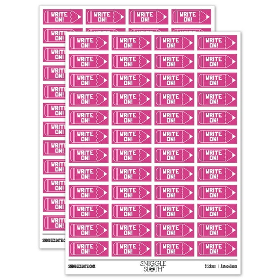 Write Right On Pencil Teacher Student School Sticker Set - Hot Pink - Gloss Finish - 1.25" Mini
