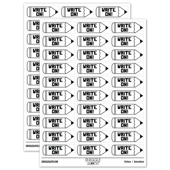 Write Right On Pencil Teacher Student School Sticker Set - White - Matte Finish - 1.75" Medium