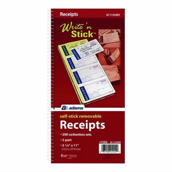 Write 'n Stick Receipt Book, Two-Part Carbonless, 4.75 x 2.75, 4 Forms/Sheet, 200 Forms Total | Bundle of 10