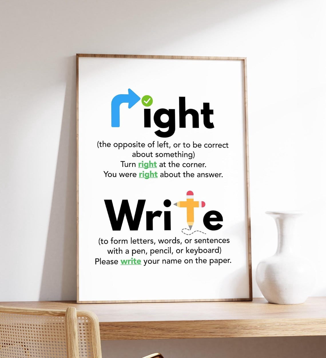 Write vs Right Poster Homophones Grammar Chart, Unframed Paper Poster ...