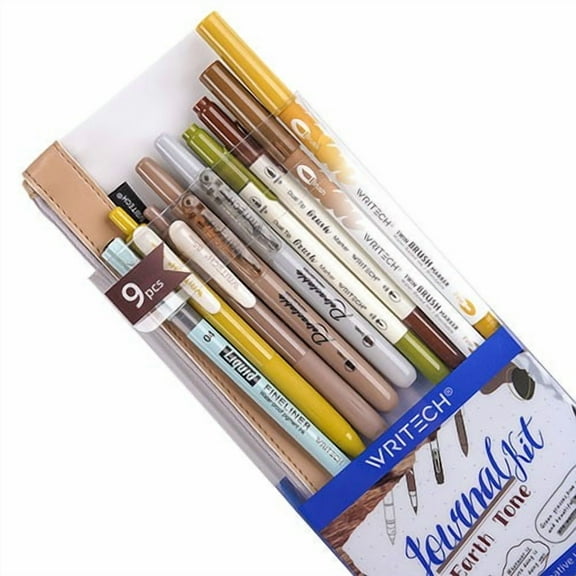 Writech Journal Kit, Pouch + 9 Pens, Earth Tones