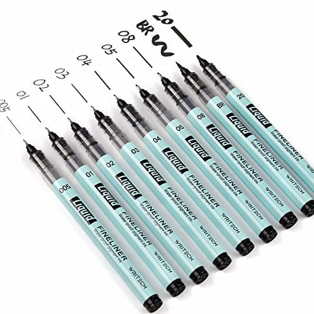 Writech Liquid Fineliner Pens Black Precision Multiliner Micro Pen 9 Pack,  Quick Dry Waterproof Pigment Ink Drawing Pen for Journaling Planning Hand  Lettering Illustration Sketching Calligraphy 