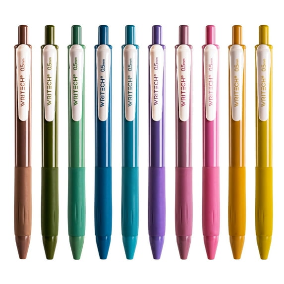 Writech Retractable Gel Pens Quick Dry Ink Pens Fine Point 0.5mm 10 Assorted Unique Vintage Colors For Journaling, Drawing, Doodling, and Notetaking (Vintage 2)