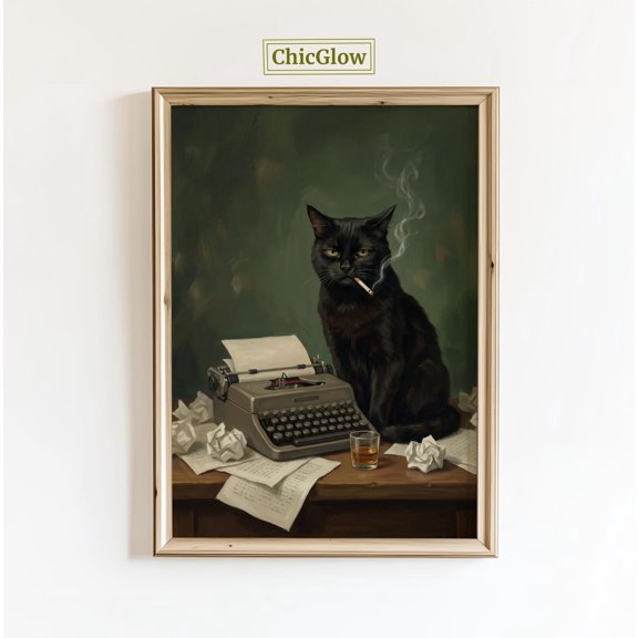 Writer Black Cat Typewriter Wall Art Home Decor
