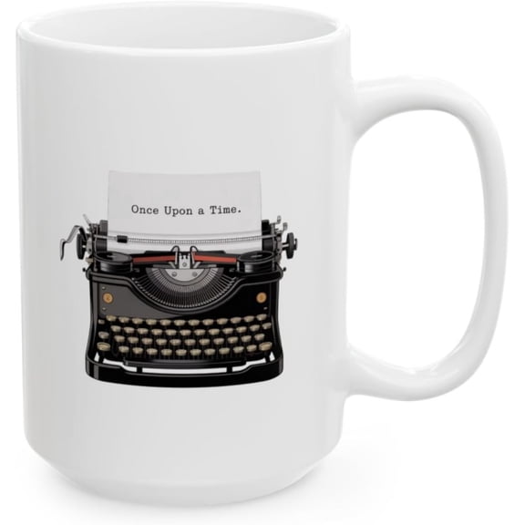 Writer Coffee Mug with Typewriter  Once Upon a Time 15 oz Ceramic Mug, Author & Writing Gift