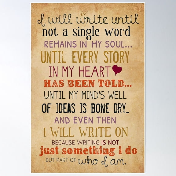 Writer I Will Write On Poster Wall Art, Modern Wall Decor For Living Room Bedroom, 24x36 UNFRAMED