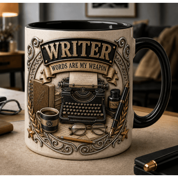 Writer Mug 3D Effect Coffee Cup, Vintage Typewriter Writer Gift for Authors