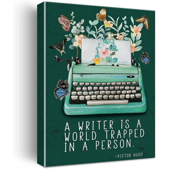 Writer Wall Art a Writer is a World Trapped in a Person Canvas Painting Prints for Home Wall Decor Framed Reading Books Artwork Gifts(12x15 Inch)