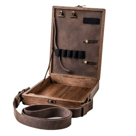 Writers Messenger Wood Box, Multifunctional Wooden Handmade Crossbody Postman Bag Portable Artist Tool Bag Painting Brush Tool Storage Sketch Box Easel for Outdoor Painting