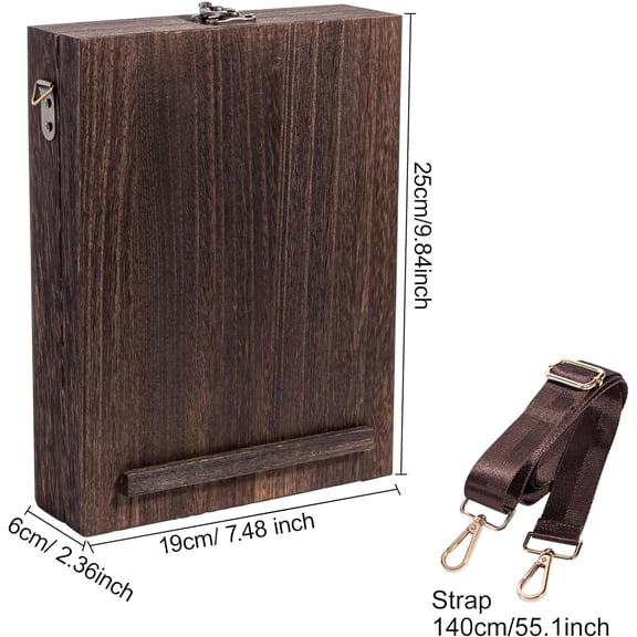 Writers Messenger Wooden Box with Hinged Lid Front Clasp,9.8"x7.5"x2.4", Multifunctional Retro Handmade Portable Artist Tool Storage Postman Sketch Art Easel for Painting, Gift Giving, Brown