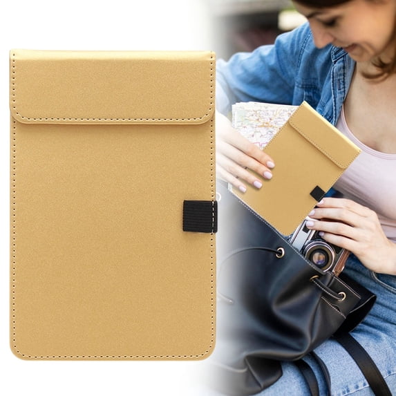 Writing Board - A6 Clipboard - Leather Business Folder with Paper Clip - Hard Document Organizer for Office Daily Use - 1 Piece - Gold