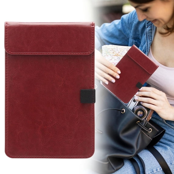 Writing Board - A6 Clipboard - Leather Business Folder with Paper Clip - Hard Document Organizer for Office Daily Use - 1 Piece - Red