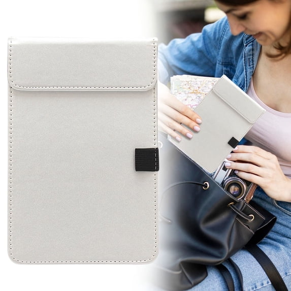 Writing Board - A6 Clipboard - Leather Business Folder with Paper Clip - Hard Document Organizer for Office Daily Use - 1 Piece - Silver