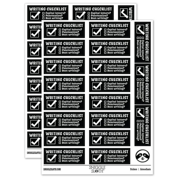 Writing Checklist Teacher Student School Sticker Set - Black - Gloss Finish - 2.00" Large