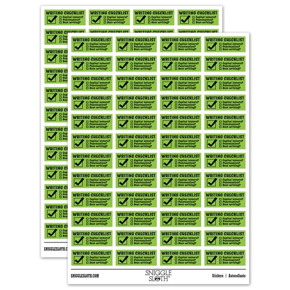 Writing Checklist Teacher Student School Sticker Set - Light Green - Gloss Finish - 1.25" Mini
