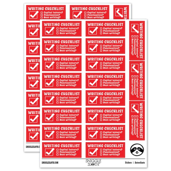 Writing Checklist Teacher Student School Sticker Set - Red - Gloss Finish - 2.00" Large