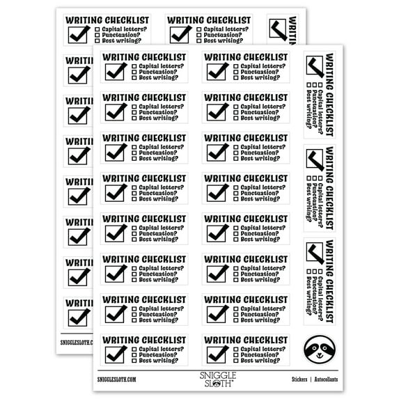Writing Checklist Teacher Student School Sticker Set - White - Matte Finish - 2.00" Large