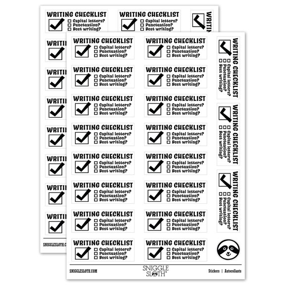 Writing Checklist Teacher Student School Sticker Set - White - Matte Finish - 2.00" Large