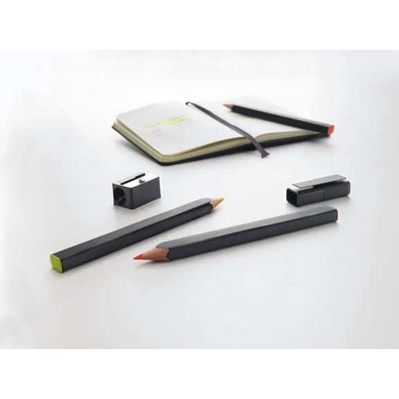 Writing Collection: Moleskine Highlighter Pencil Set, Black, Large Point (3.0 MM), Fluorescent Orange and Yellow Lead : with Cap and Sharpener (Kit)