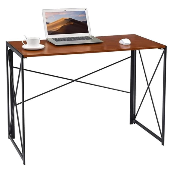 Writing Computer Desk - Modern Simple Study Desk, Industrial Folding Laptop Table for Home Office - Walnut Brown & Black