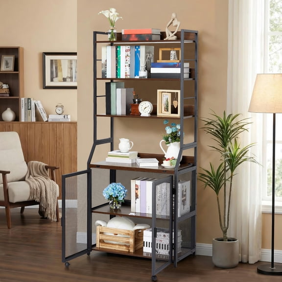 Writing Desk with Bookshelf 2 in 1 Folding Desk Bookcase Combo Space Saving Writing Desk with Storage Cabinet Shelves for Home Office Small Space, Black & Brown