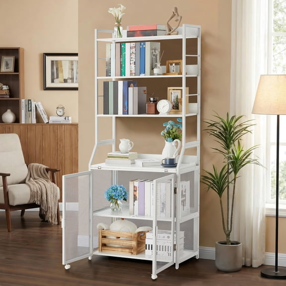 Writing Desk with Bookshelf 2 in 1 Folding Desk Bookcase Combo Space Saving Writing Desk with Storage Cabinet Shelves for Home Office Small Space, White