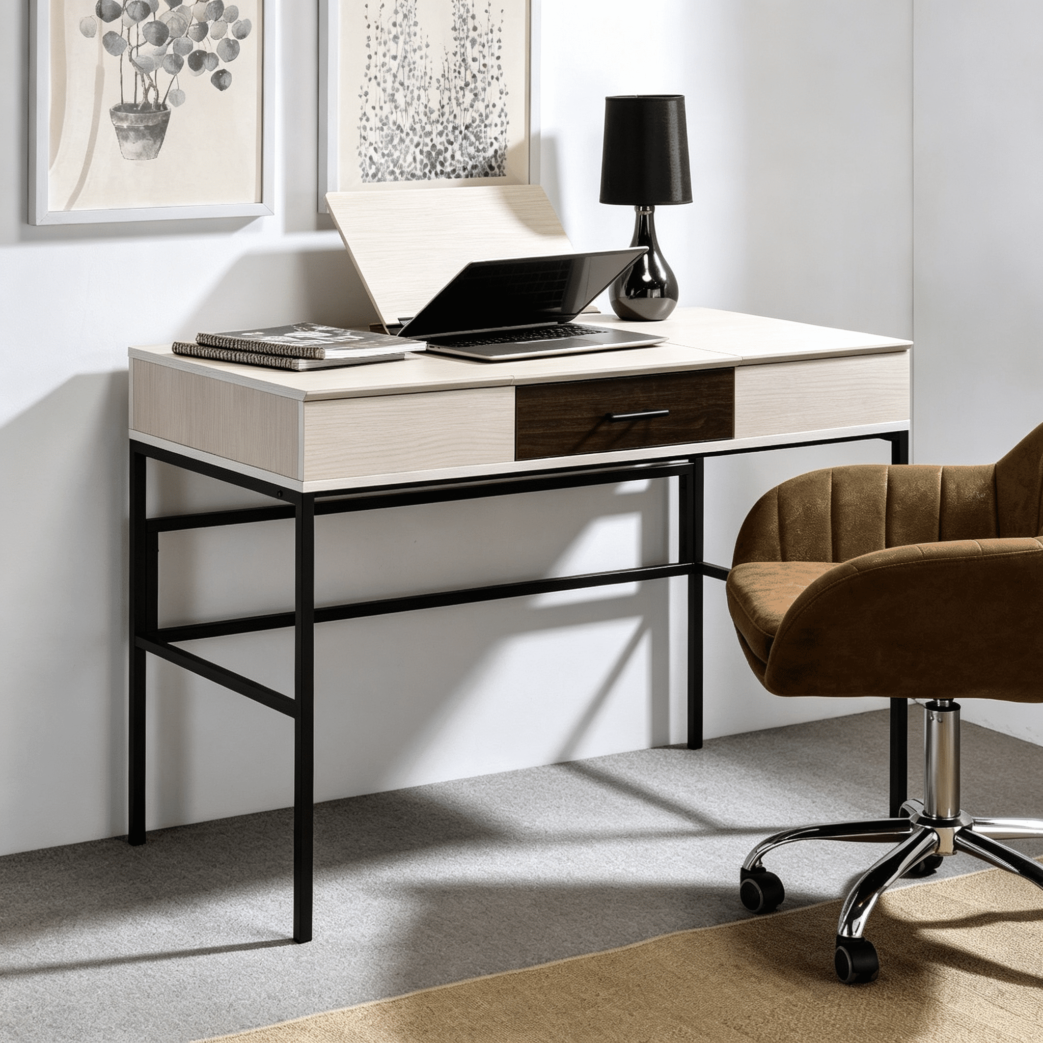 Writing Desk with Built-In USB Port and Storage Drawer, 42 in Home Office Desk with Side Metal Glides, Industrial Style Computer Desk for Office and Study