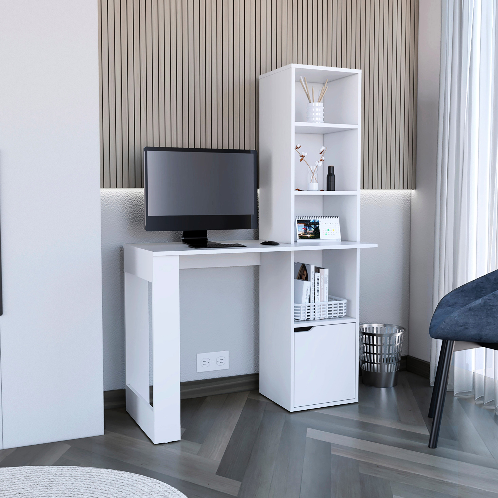 Writing Desk With Cabinet And Bookcase, White - Easy Interlocking ...