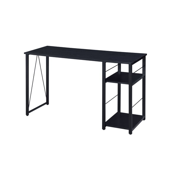Writing Desk In Black, Featuring 2 Tier Shelf And Metal Open Base For Productive Workspace Black With Shelf, Robust Efficiency