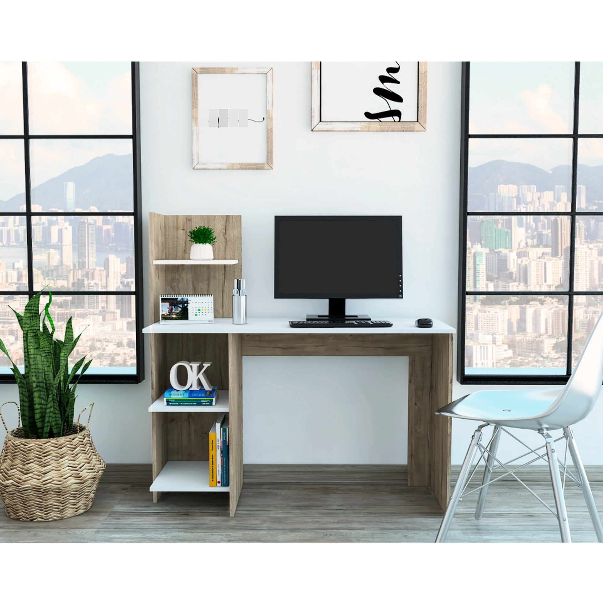 Writing Desk - Industrial Style With Four Shelves And 45.96 In. Height ...