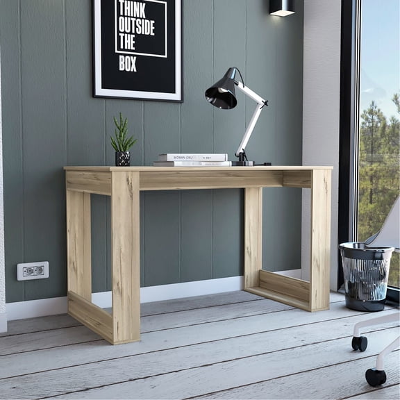 Writing Desk With Plentiful Workspace In Oak And Solid Legs Broad Worktop Robust Leg Assembly