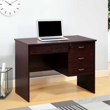 Writing Desk With Three Locking Storage Drawers Computer Workstation