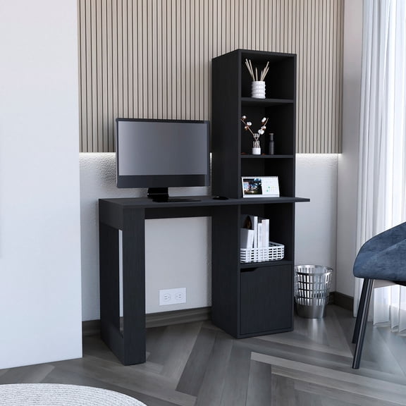 Writing Desk and Bookcase Unit | Efficient Assembly in Home Office | High - Grade Particle Board | Interlocking Design Reduces Tool Need